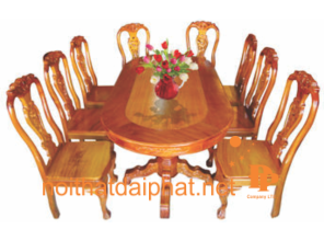 BÀN ĂN OVAL CĂM GÕ