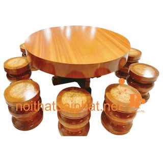 BÀN ĂN GÕ TRÒN NGUYÊN KHỐI 8 ĐÔN
