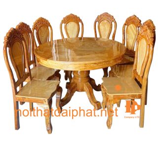 BÀN ĂN TRÒN GÕ ĐỎ 8 GHẾ