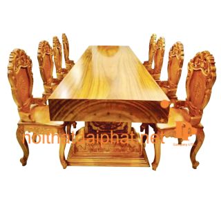 BÀN ĂN LOUIS GÕ NGUYÊN TẤM 8 GHẾ