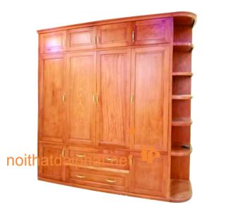 TỦ ÁO 4 CÁNH NGĂN HÔNG GỖ GÕ ĐỎ