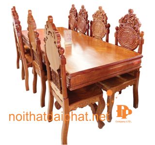 BÀN ĂN TƯỚNG GỖ GÕ ĐỎ 8 GHẾ